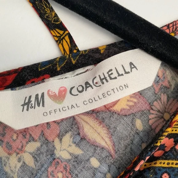 H&M Coachella Floral Flowy Boho Lace Trim Bell-Sleeve Long Sleeve Strappy Shirt - Picture 6 of 9